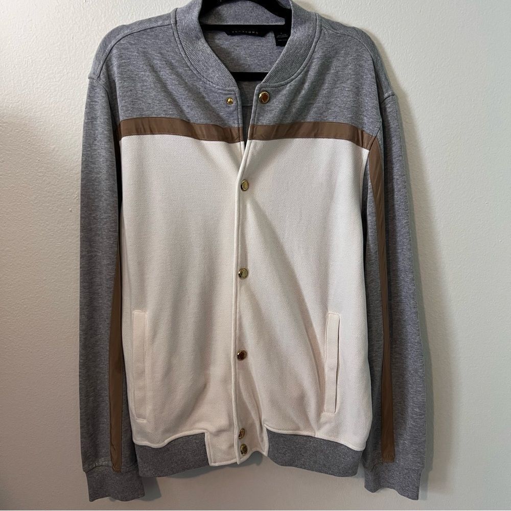 Sean John Jacket Track Jacket Men Size Large Gray Tan Cream Snap Front